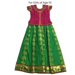 South Indian Lehenga skirt light green & maroon - 32"